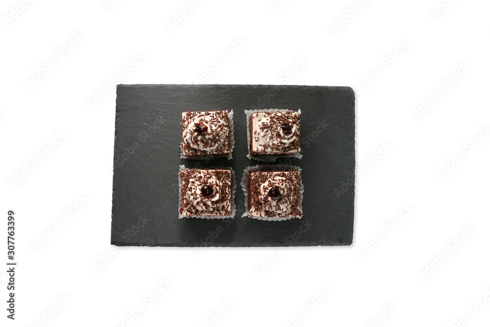 chocolate cake slices on gray texture background - isolated - chocolate cake slices on gray texture background - isolated -