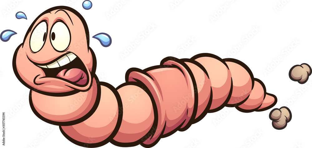 Cartoon earthworm running scared and sweating clip art. Vector illustration  with simple gradients. All in a single layer. Stock Vector