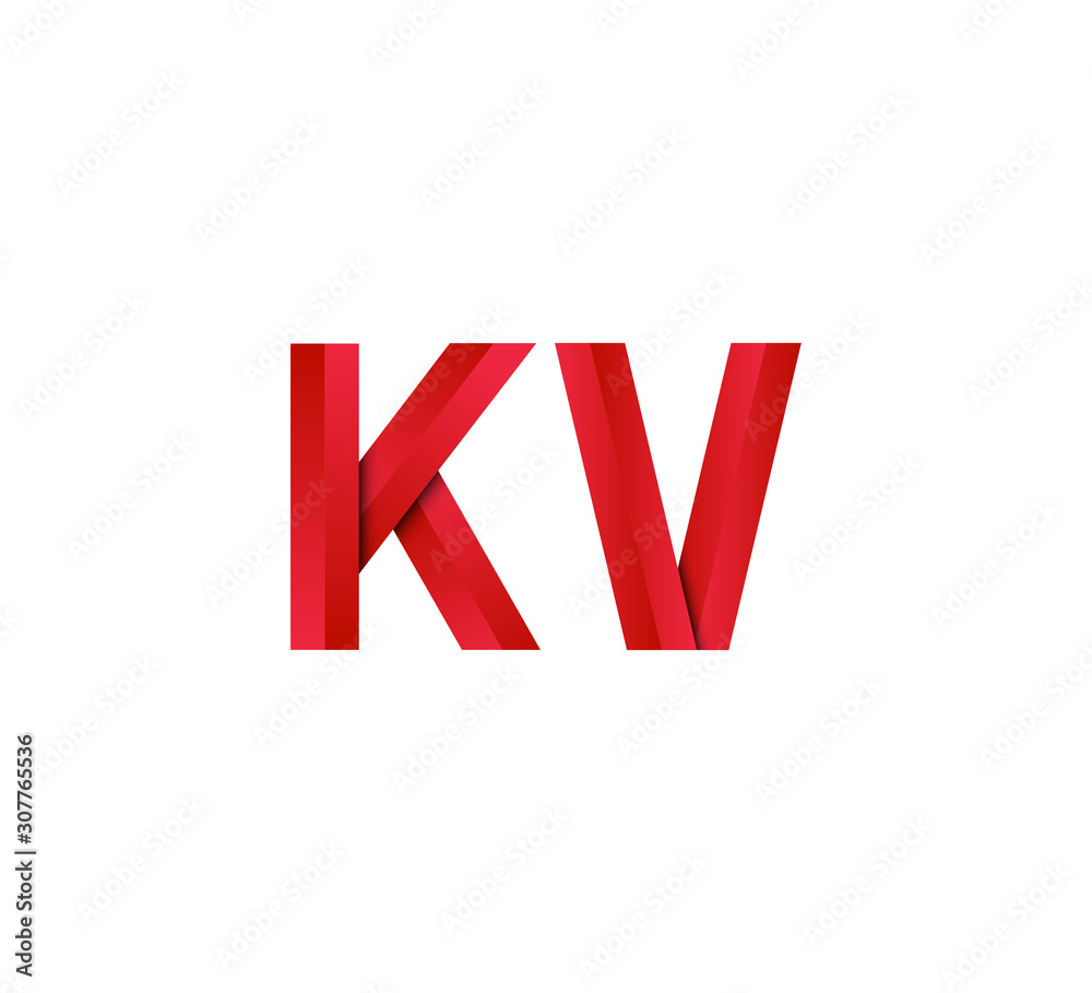 Fototapeta premium Initial two letter red 3D logo vector KV