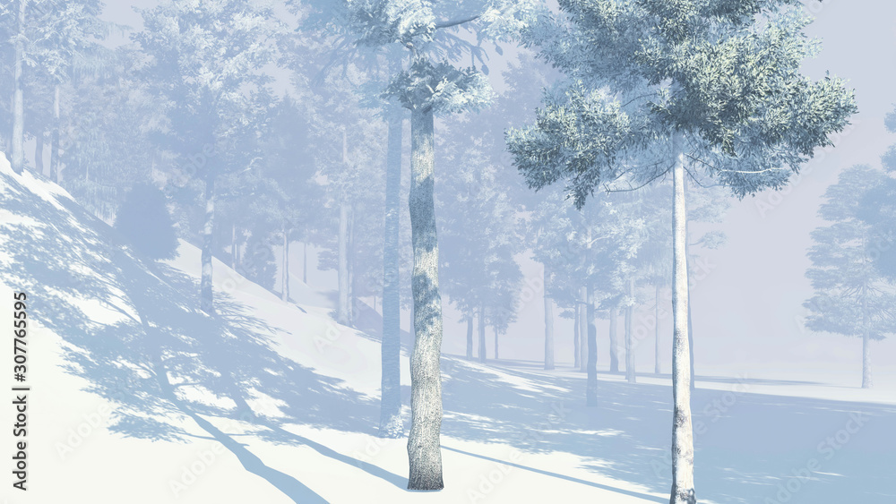 custom made wallpaper toronto digitalTree in Winter Fog Weather, Background, 3D Rendering