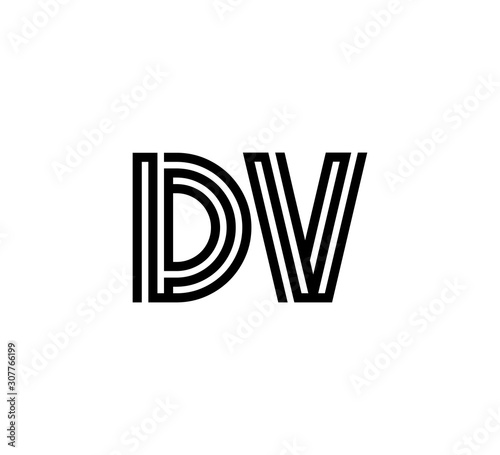 Initial two letter black line shape logo vector DV