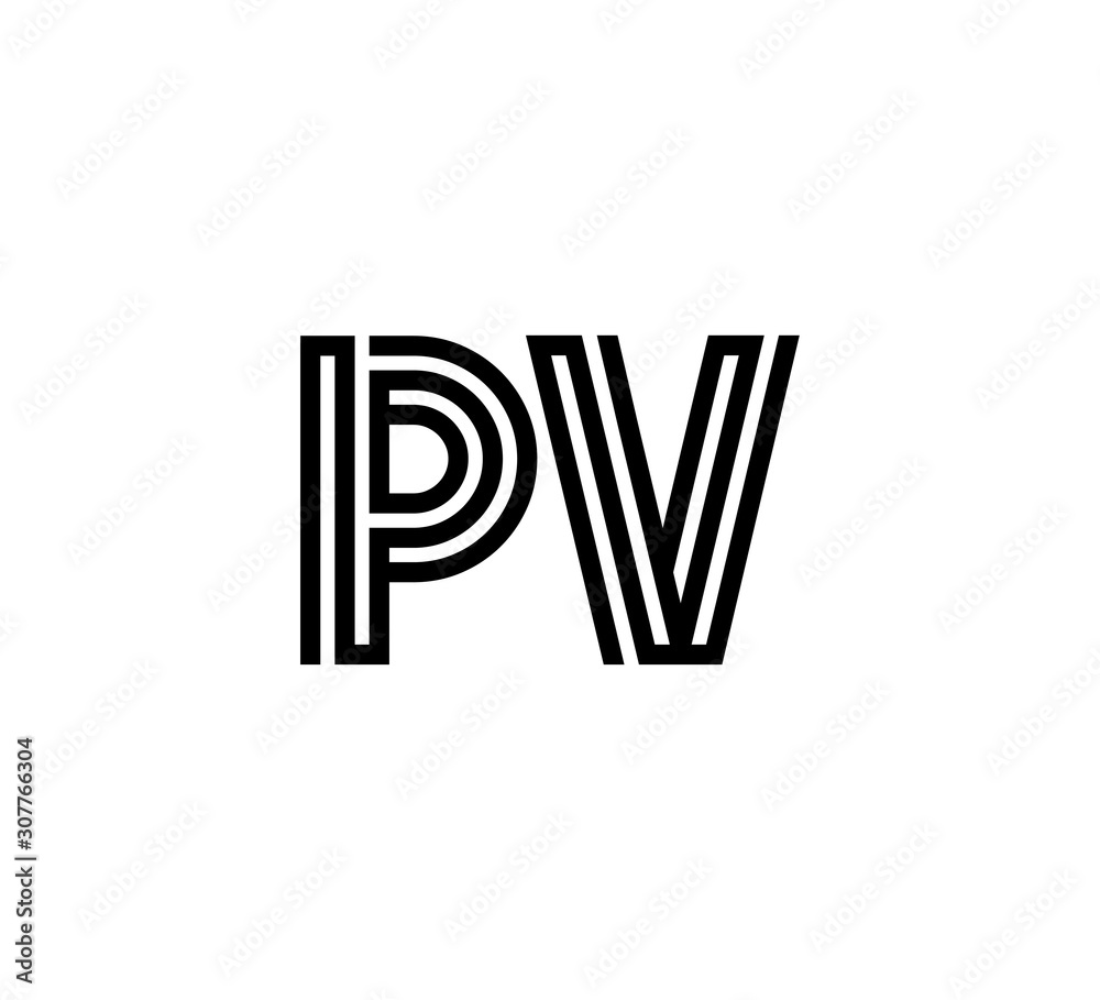 Initial two letter black line shape logo vector PV
