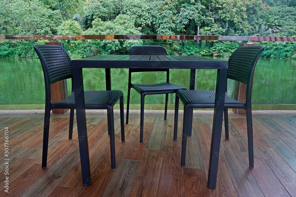 table and chairs in garden