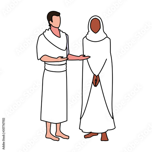 couple of people pilgrims hajj on white background