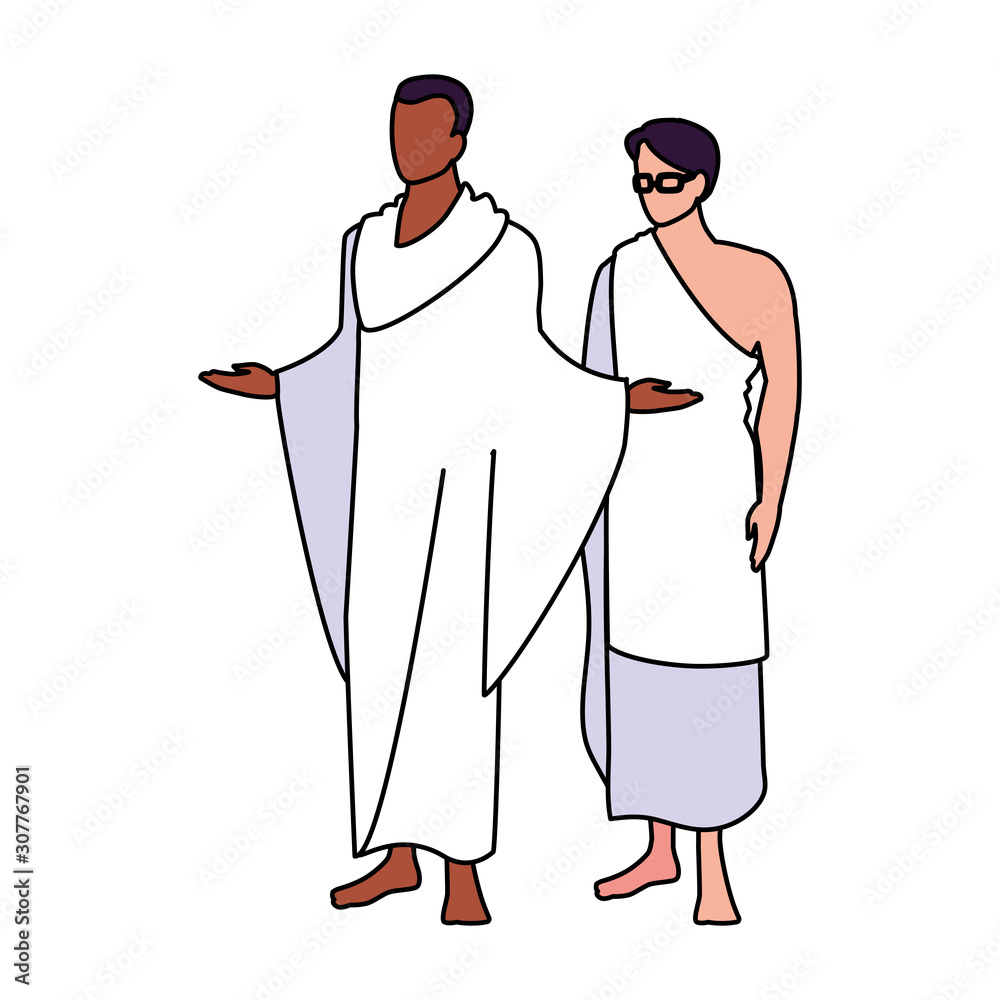 men pilgrim hajj on white background men pilgrim hajj on white background