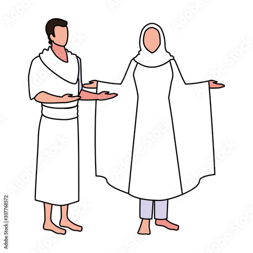 couple of people pilgrims hajj on white background