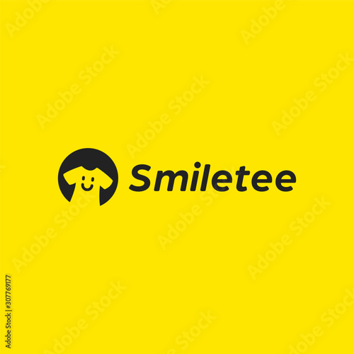 Happy smile tee tshirt clothing company logo icon with simple smiling symbol