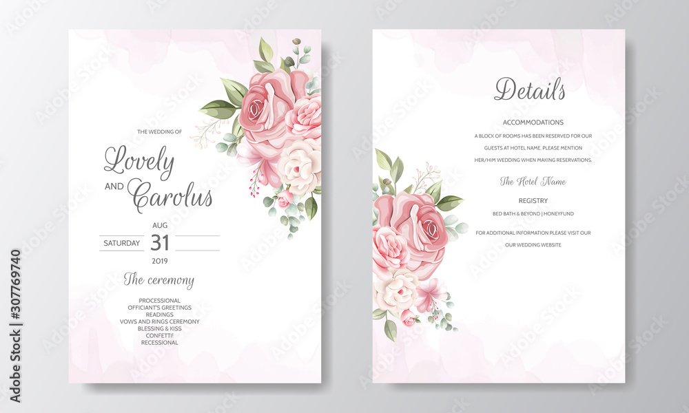 Beautiful Floral Wreath Wedding Invitation Card Template
