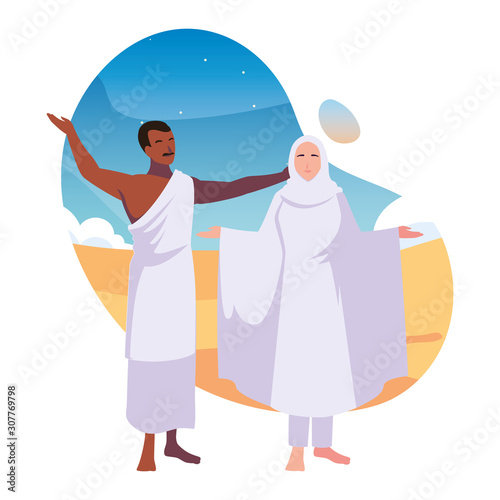 couple of people pilgrims hajj , day of Dhul Hijjah