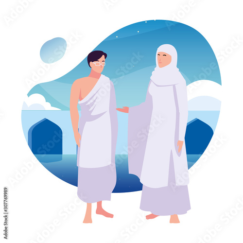 couple of people pilgrims hajj , day of Dhul Hijjah