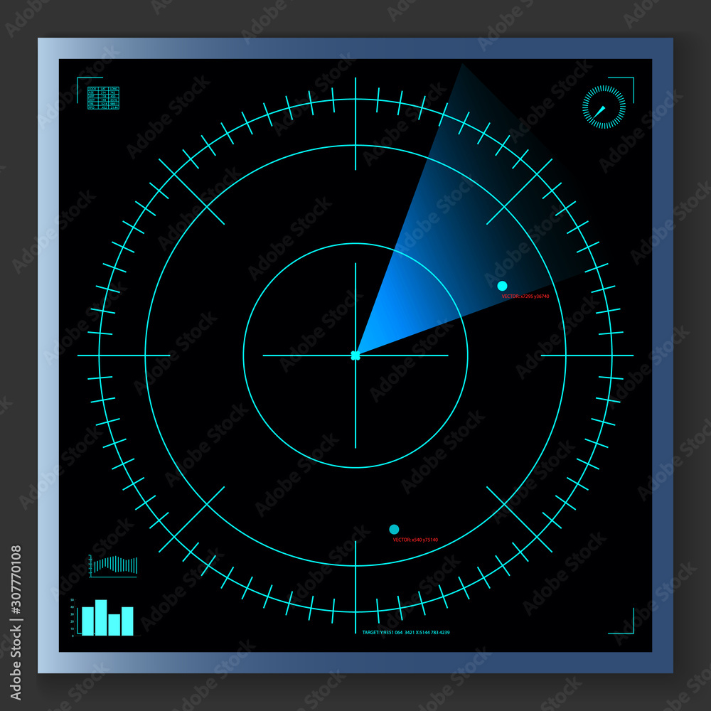 A blue radar screen. Vector illustration. EPS10. A blue radar screen. Vector illustration. EPS10.