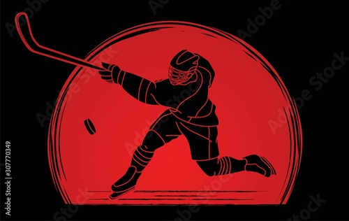 Ice Hockey player action cartoon sport graphic vector.