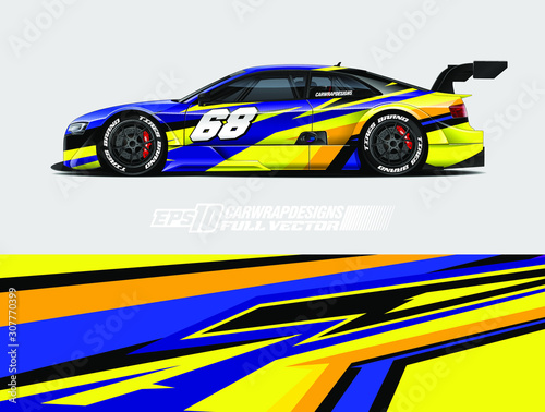 Car wrap decal designs. Abstract racing and sport background for car livery. Full vector eps 10.