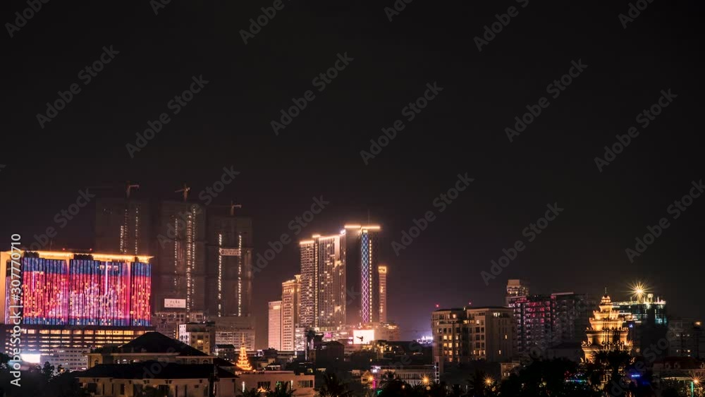 Phnom Penh, Cambodia: Hyper lapse video of a thunderstorm above the modern downtown at night Phnom Penh, Cambodia: Hyper lapse video of a thunderstorm above the modern downtown at night