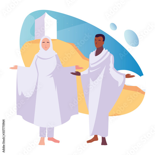 couple of people pilgrims hajj , day of Dhul Hijjah