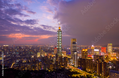 Aerail View of Taiwan City Skyline,Taipei Downtown,Taiwan © CJ Nattanai