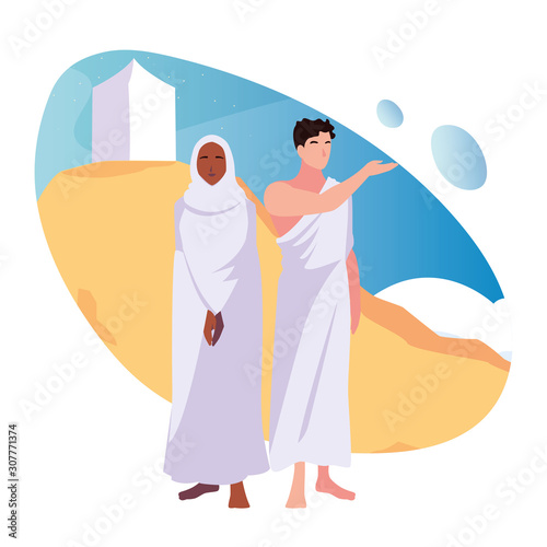 couple of people pilgrims hajj , day of Dhul Hijjah