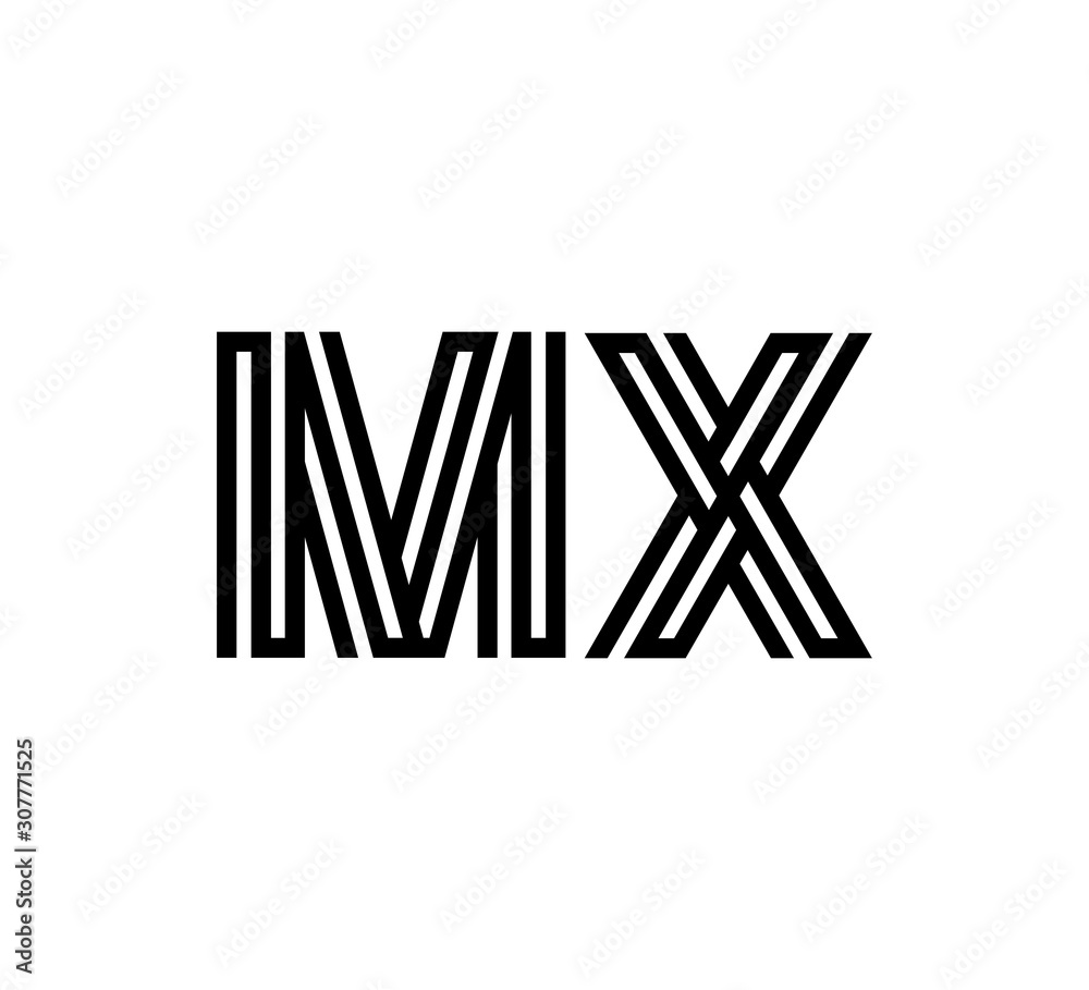 Initial two letter black line shape logo vector MX Initial two letter black line shape logo vector MX