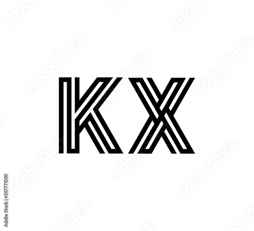 Initial two letter black line shape logo vector KX