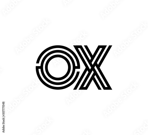 Initial two letter black line shape logo vector OX