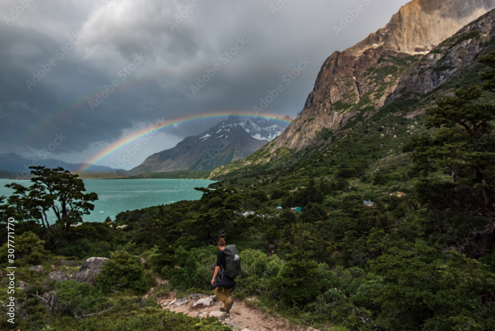 Hiking the W in Patagonia with rainbow