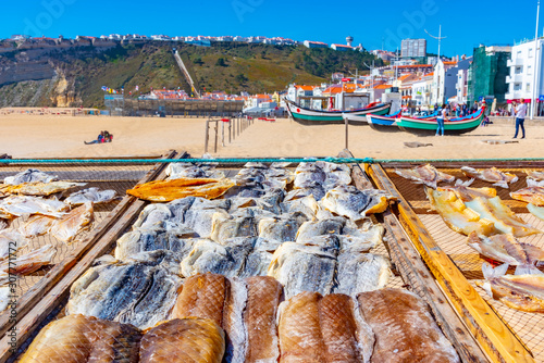 Seafood drying on sun in Nazare, portugal photo