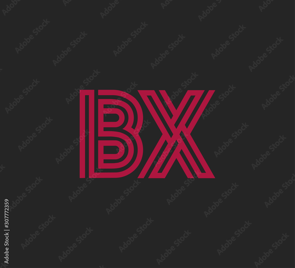 Initial two letter red line shape logo on black vector BX Initial two letter red line shape logo on black vector BX