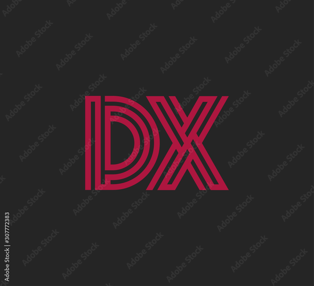 Initial two letter red line shape logo on black vector DX Initial two letter red line shape logo on black vector DX