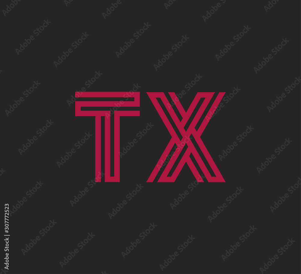 Initial two letter red line shape logo on black vector TX Initial two letter red line shape logo on black vector TX