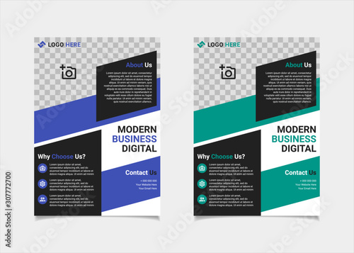Business flyer template vector design, A4 brochure template blue and teal geometry shapes used for business poster layout, IT Company flyer, corporate banners, and leaflets