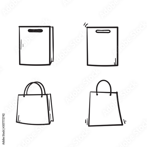 shopping bag icon with hand drawn doodle illustration vector isolated on white background