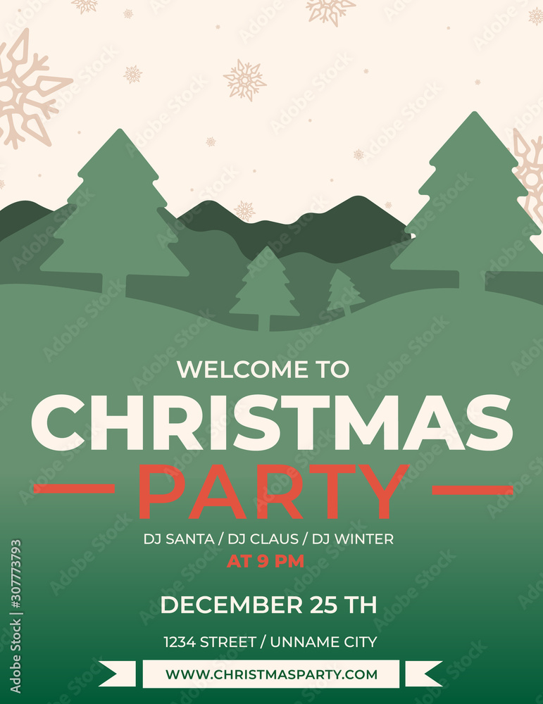 Christmas party template with Christmas decorations of color like green and red, holidays concept.