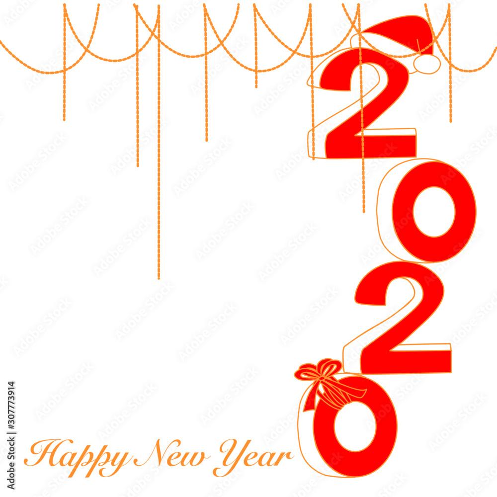 Naklejka premium Hand drawn happy new year 2020 with downtown and snow for New year, Doodle cartoon style.