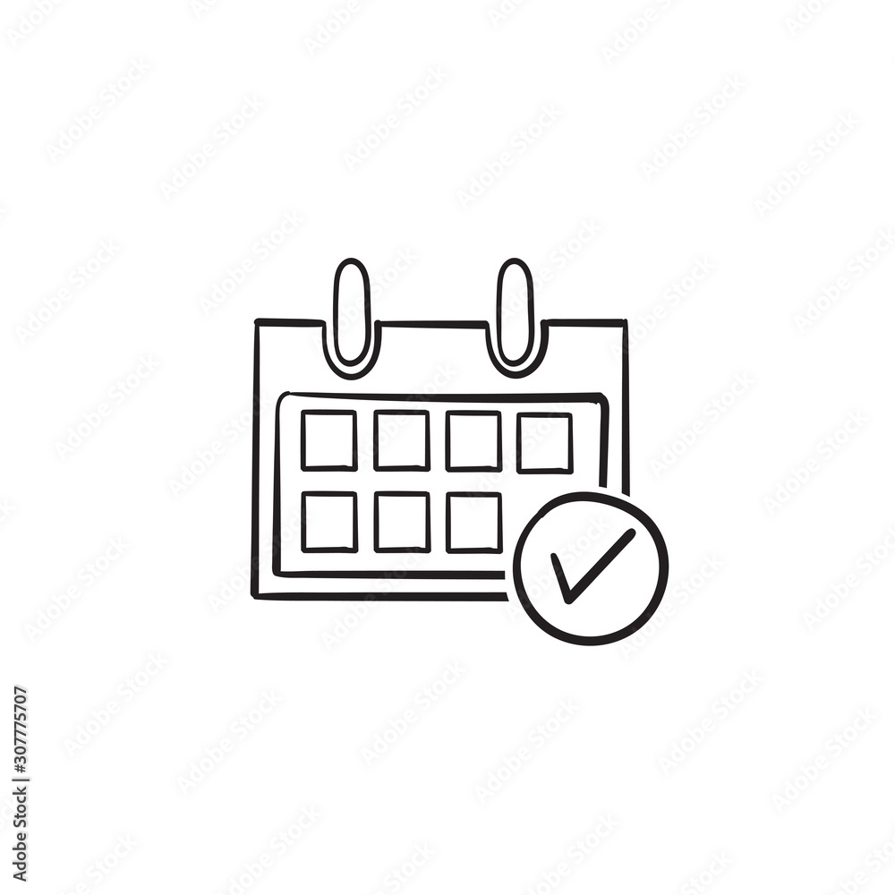 hand drawn calendar icon vector template with doodle style illustration vector isolated
