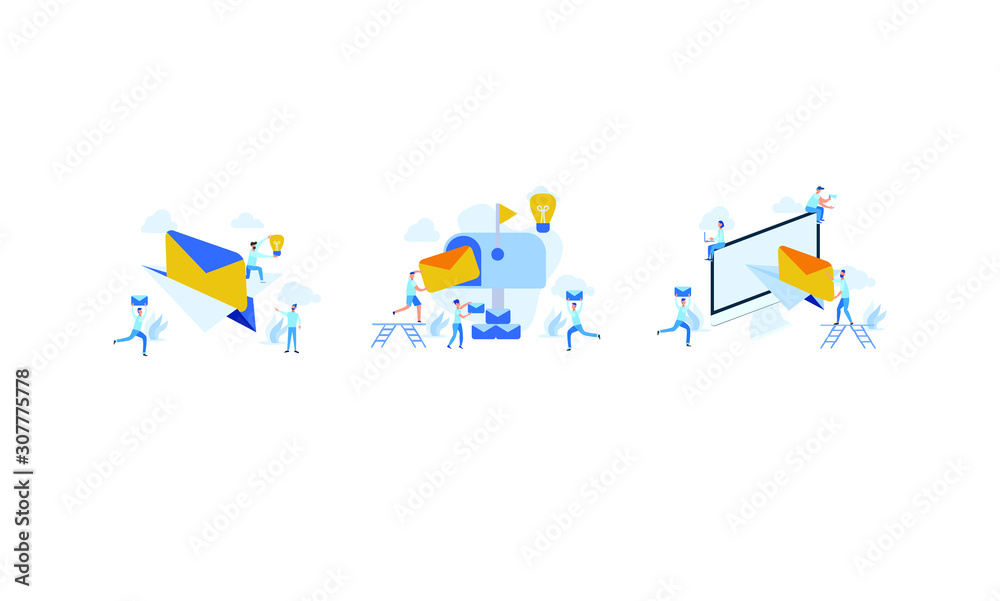 set of illustration of email services with tiny people.flat design. Suitable For Wallpaper, Background, Card,banner, Book Illustration, Web Landing Page set of illustration of email services with tiny people.flat design. Suitable For Wallpaper, Background, Card,banner, Book Illustration, Web Landing Page