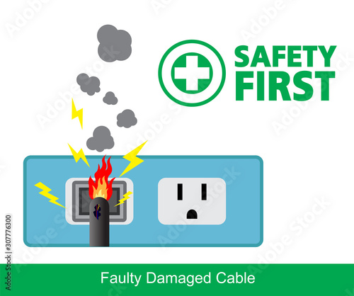 Faulty Damaged Cable,safety first ,electrical short circuit,vector design