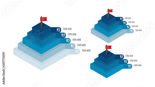 pyramid diagram with 3,4, 5 segments or layers. Concept step or levels to success of hierarchy. Modern infographic design template. Vector illustration for presentation, brochure.