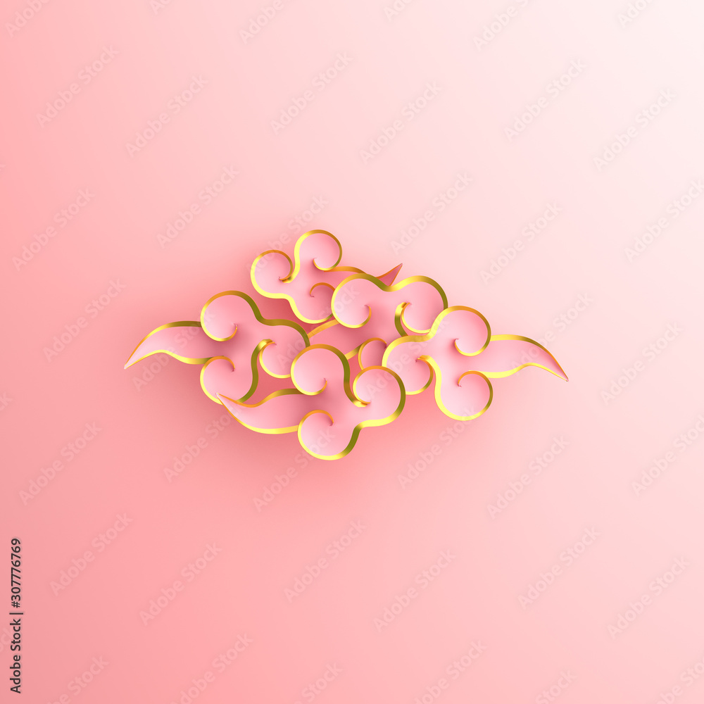 Happy new year banner, pink and gold traditional chinese cloud paper cut. Design creative concept of china festival celebration. 3D rendering illustration.