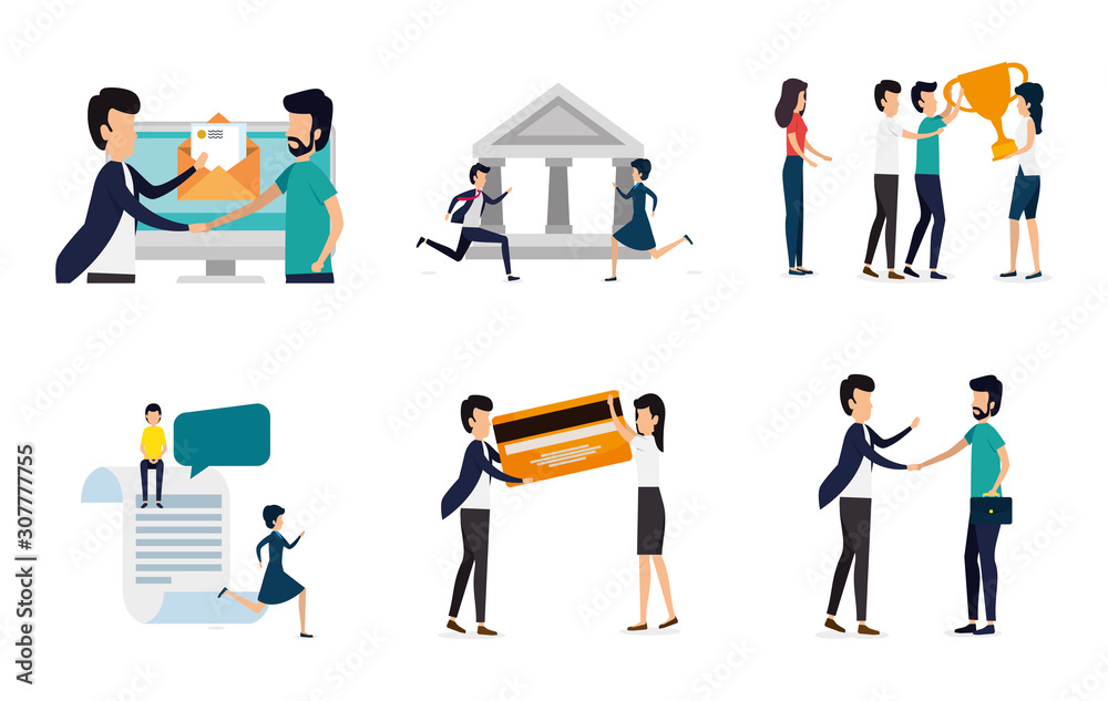 bundle of business people with set icons vector illustration design bundle of business people with set icons vector illustration design
