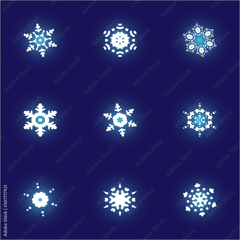 Kit of simple, beautiful snowflakes on blue background. Kit of simple, beautiful snowflakes on blue background.