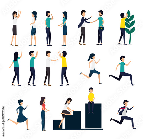 bundle of business people with set icons vector illustration design