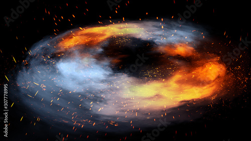 Swirl moltion smoke with fire particles. Explosion atmosphere sparkle star. Design element.