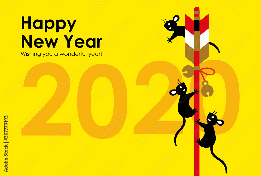 Fototapeta premium SilhouetteMice & AmuletArrow With 2020 YellowBackgroundHorizontal