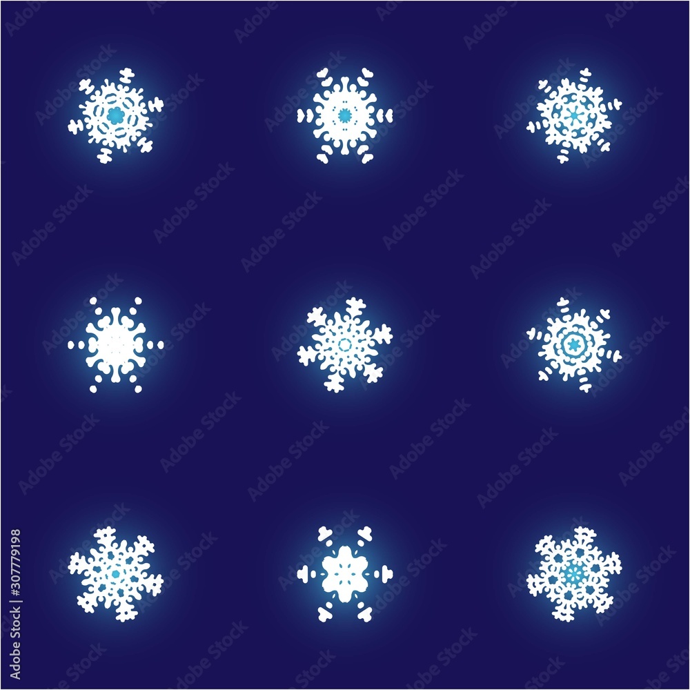 Set of christmas cut-out snowflakes on blue background. Set of christmas cut-out snowflakes on blue background.