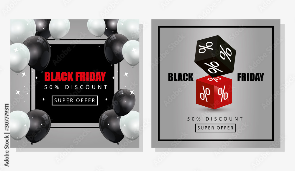 Naklejka premium set poster of black friday and decoration vector illustration design
