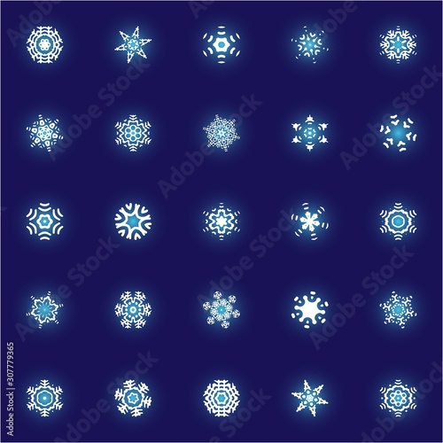 Set of christmas paper snowflakes on blue background.