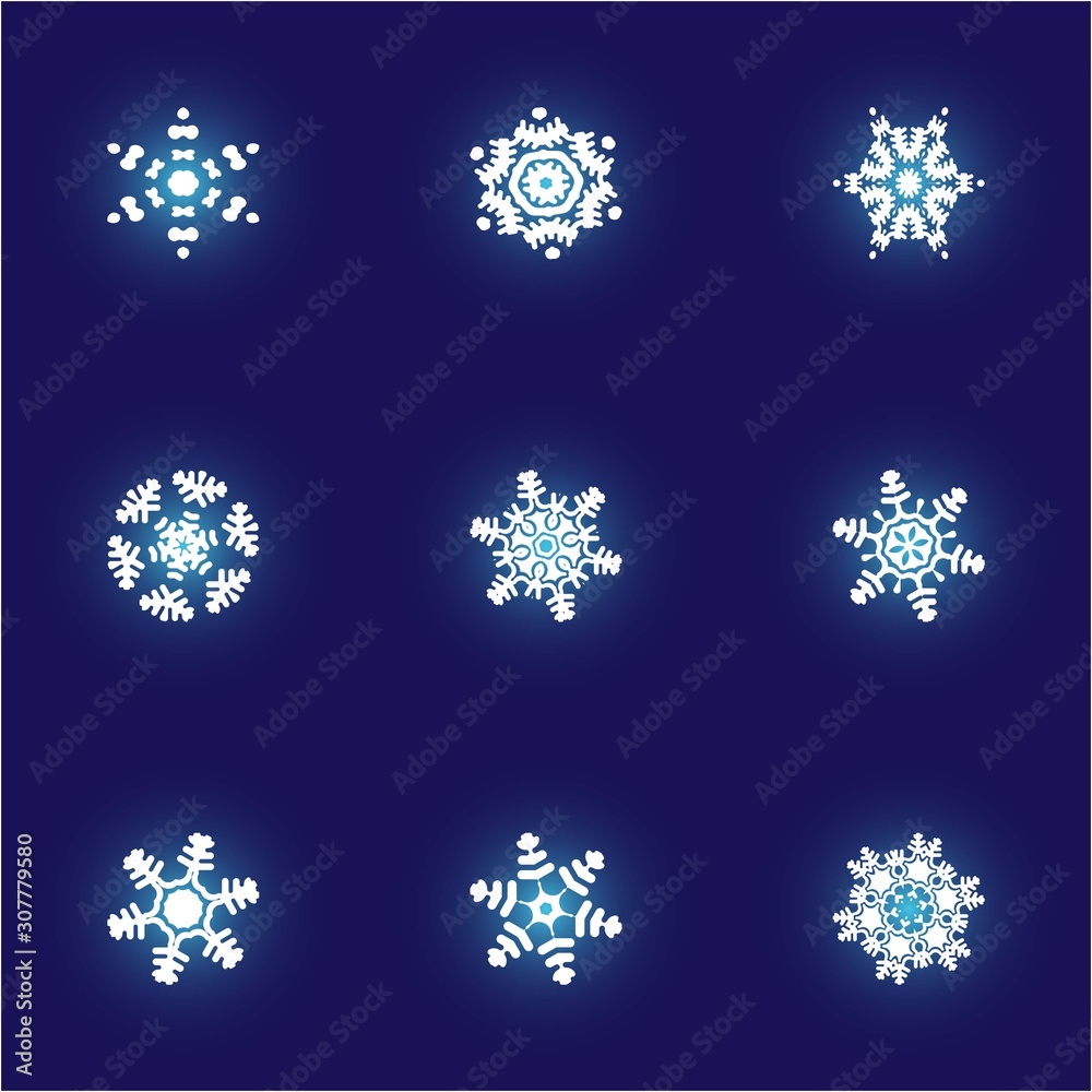 Collection of paper cut isolated snowflakes on blue background. Collection of paper cut isolated snowflakes on blue background.