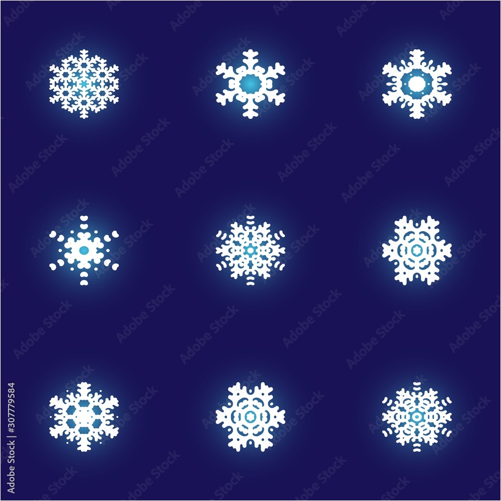 Collection of paper cut isolated snowflakes on blue background. Collection of paper cut isolated snowflakes on blue background.
