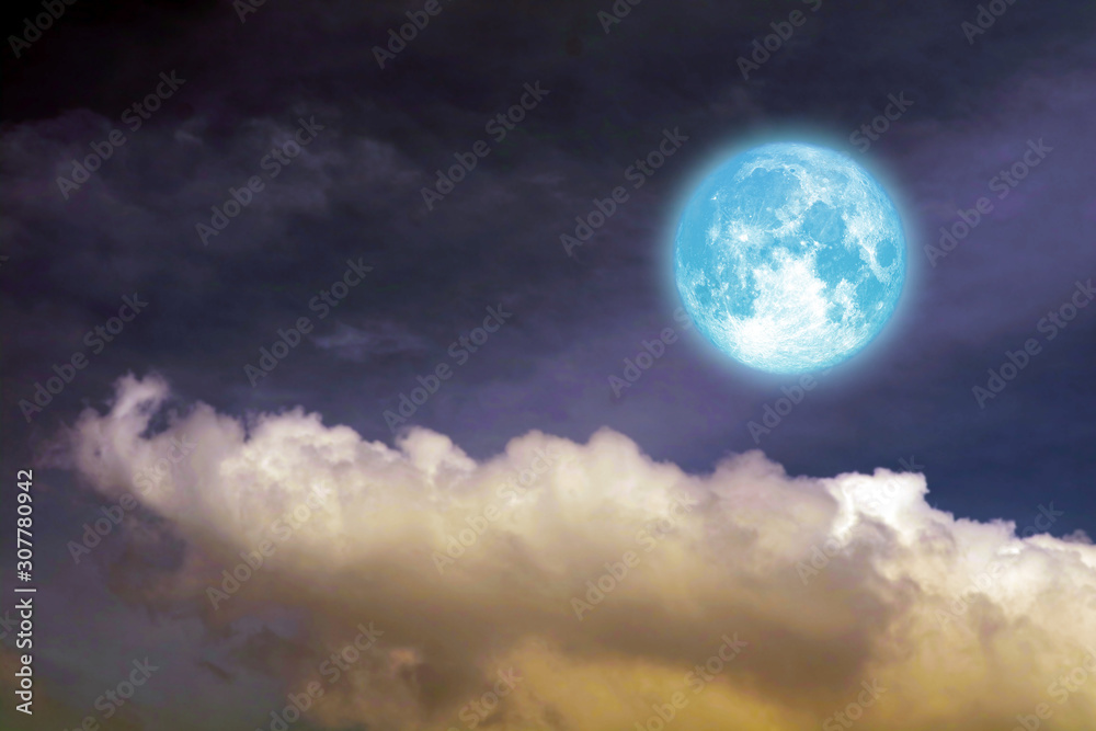 full oak moon on night sky and white cloud