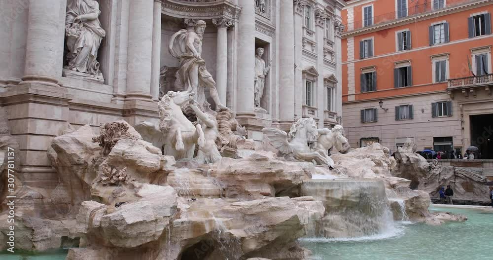 Trevi fountain in Rome Italy flowing during the day 4k slow motion Trevi fountain in Rome Italy flowing during the day 4k slow motion